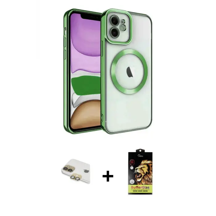ieg™ iPhone 11 Kılıf Nova Işık Özel Seri - Siyah Buffer Cam Ekran Koruyucu + Pers Alüminyum Kamera Lens - GD