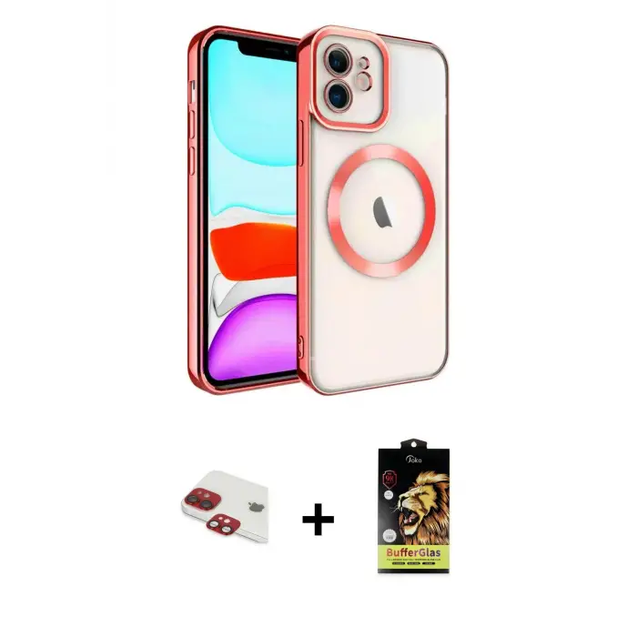 ieg™ iPhone 11 Kılıf Nova Işık Özel Seri - Siyah Buffer Cam Ekran Koruyucu + Pers Alüminyum Kamera Lens - KI
