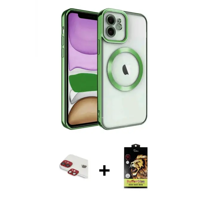 ieg™ iPhone 11 Kılıf Nova Işık Özel Seri - Siyah Buffer Cam Ekran Koruyucu + Pers Alüminyum Kamera Lens - KI