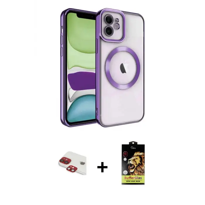 ieg™ iPhone 11 Kılıf Nova Işık Özel Seri - Siyah Buffer Cam Ekran Koruyucu + Pers Alüminyum Kamera Lens - KI