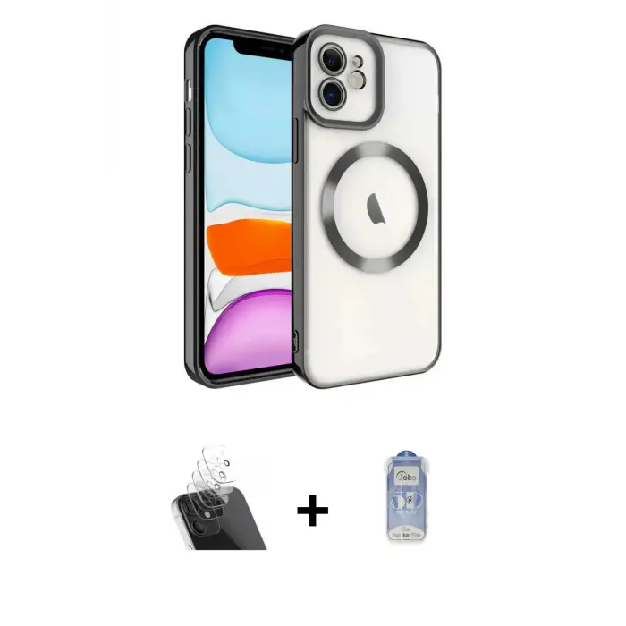 ieg™ iPhone 11 Kılıf Nova Işık Özel Seri - Siyah Joko Magic 5D Cam + Kamera Lens Koruma Cam - SF