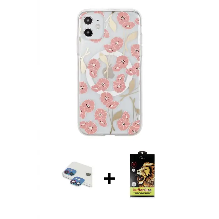ieg™ iPhone 11 Kılıf Pusula Form - Siyah Buffer Cam Ekran Koruyucu + Pers Alüminyum Kamera Lens - GI
