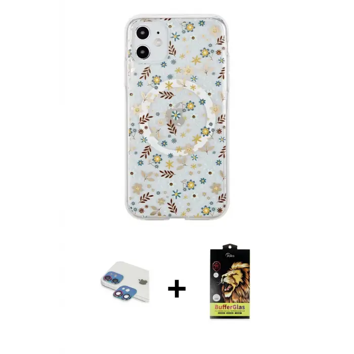 ieg™ iPhone 11 Kılıf Pusula Form - Siyah Buffer Cam Ekran Koruyucu + Pers Alüminyum Kamera Lens - GI
