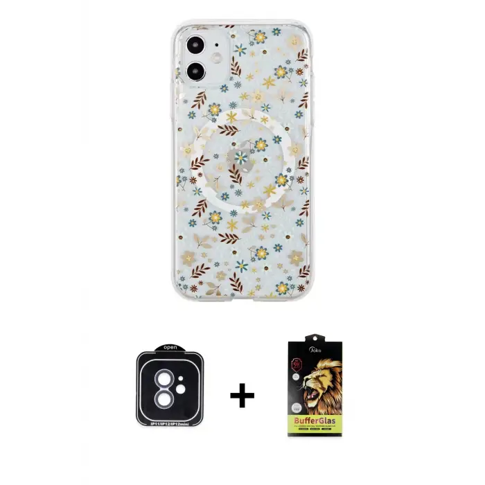 ieg™ iPhone 11 Kılıf Pusula Form - Siyah Buffer Cam Ekran Koruyucu + PVD Metal Kamera Lens - MI