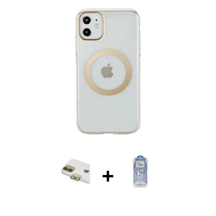 ieg™ iPhone 11 Kılıf Pusula Form - Siyah Joko Magic 5D Cam + Pers Alüminyum Kamera Lens - GD