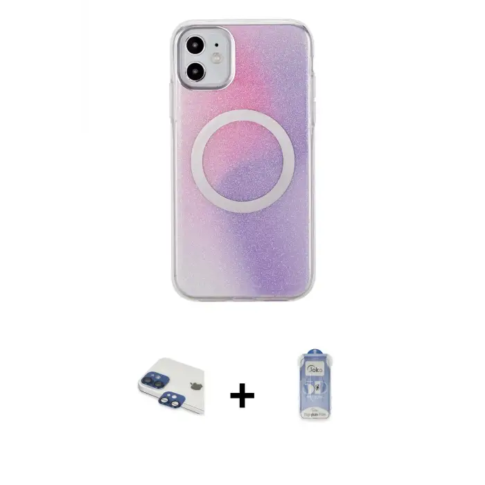 ieg™ iPhone 11 Kılıf Pusula Form - Siyah Joko Magic 5D Cam + Pers Alüminyum Kamera Lens - LT