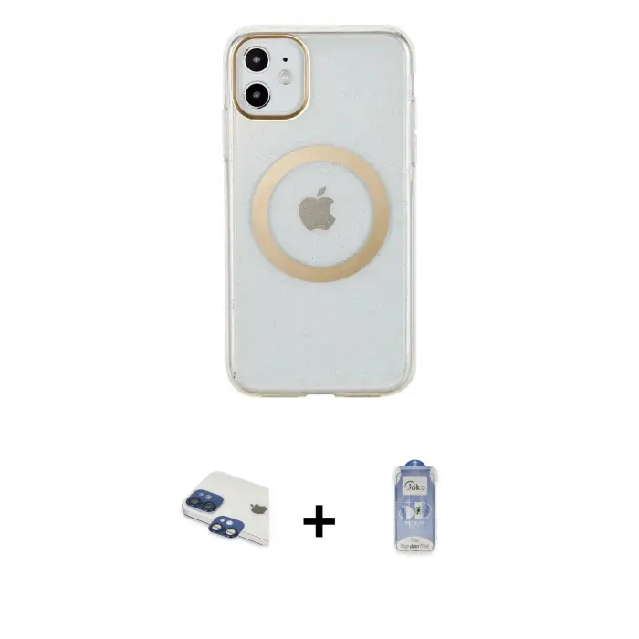 ieg™ iPhone 11 Kılıf Pusula Form - Siyah Joko Magic 5D Cam + Pers Alüminyum Kamera Lens - LT