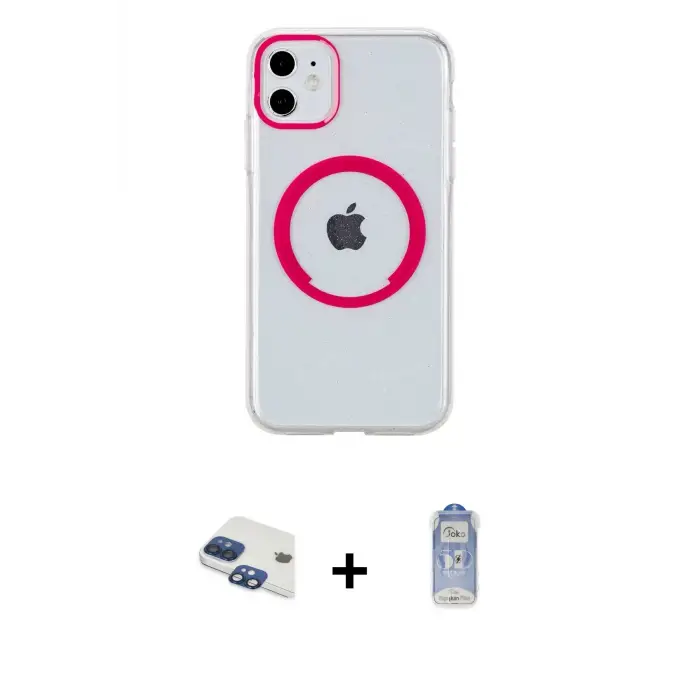 ieg™ iPhone 11 Kılıf Pusula Form - Siyah Joko Magic 5D Cam + Pers Alüminyum Kamera Lens - LT