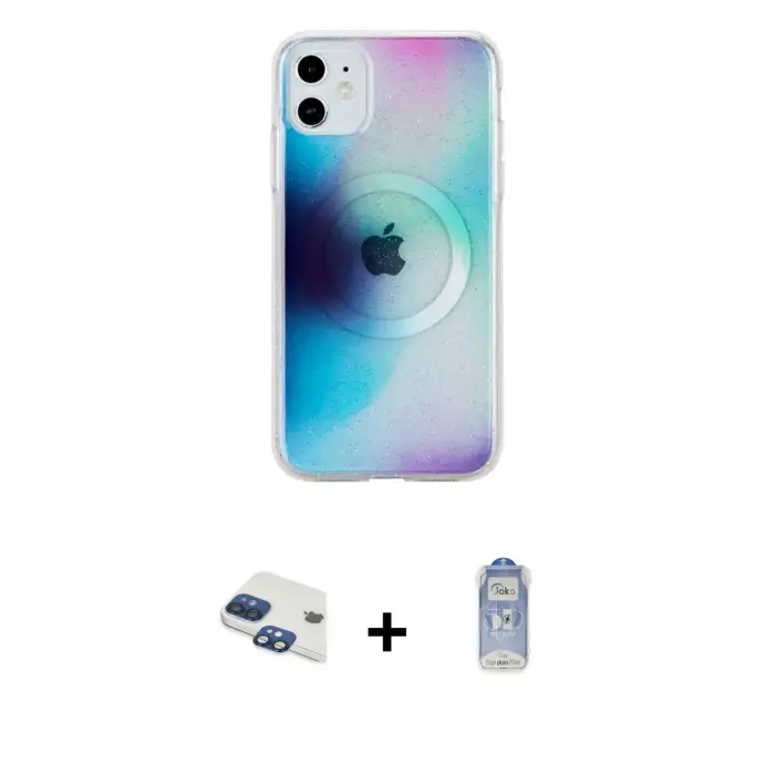 ieg™ iPhone 11 Kılıf Pusula Form - Siyah Joko Magic 5D Cam + Pers Alüminyum Kamera Lens - LT