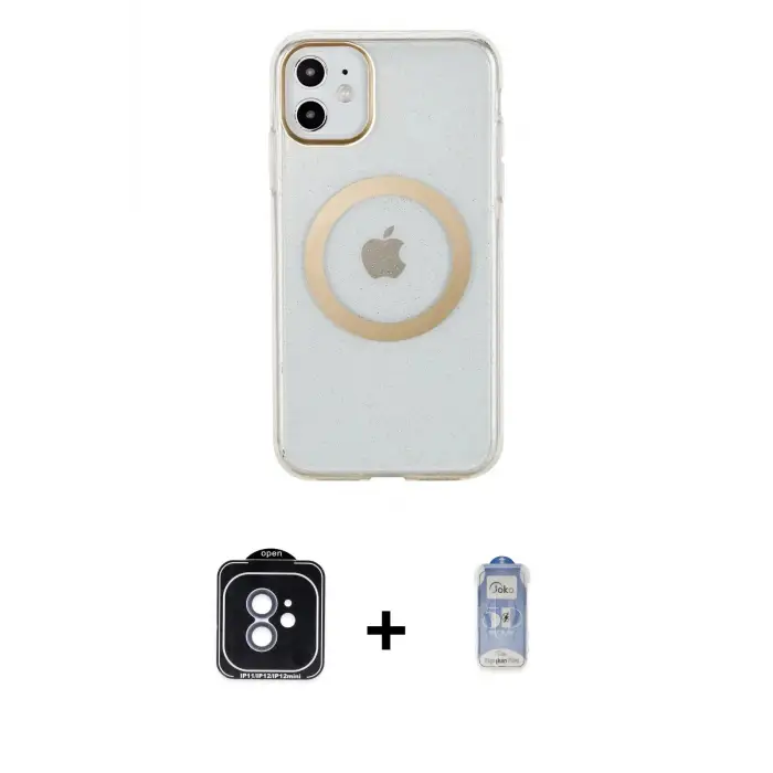 ieg™ iPhone 11 Kılıf Pusula Form - Siyah Joko Magic 5D Cam + PVD Metal Kamera Lens - MI