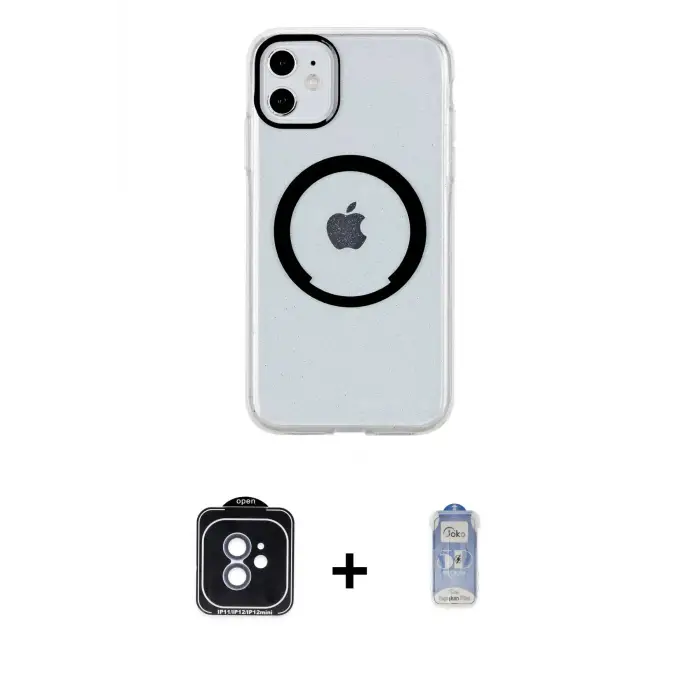 ieg™ iPhone 11 Kılıf Pusula Form - Siyah Joko Magic 5D Cam + PVD Metal Kamera Lens - MI