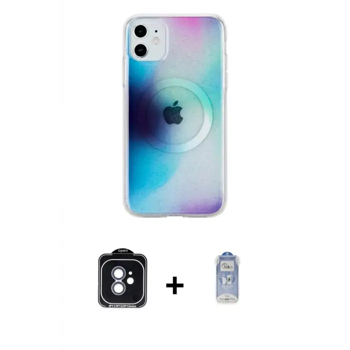 ieg™ iPhone 11 Kılıf Pusula Form - Siyah Joko Magic 5D Cam + PVD Metal Kamera Lens - MI