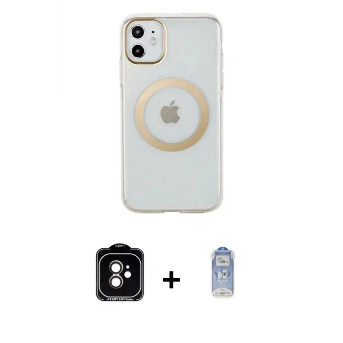 ieg™ iPhone 11 Kılıf Pusula Form - Siyah Joko Magic 5D Cam + PVD Metal Kamera Lens - TU