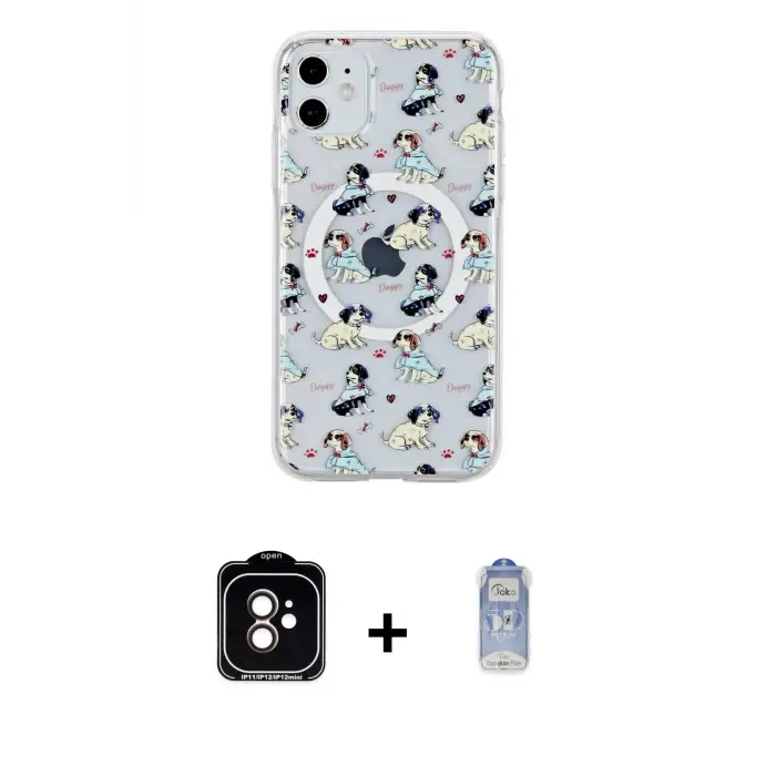 ieg™ iPhone 11 Kılıf Pusula Form - Siyah Joko Magic 5D Cam + PVD Metal Kamera Lens - TU