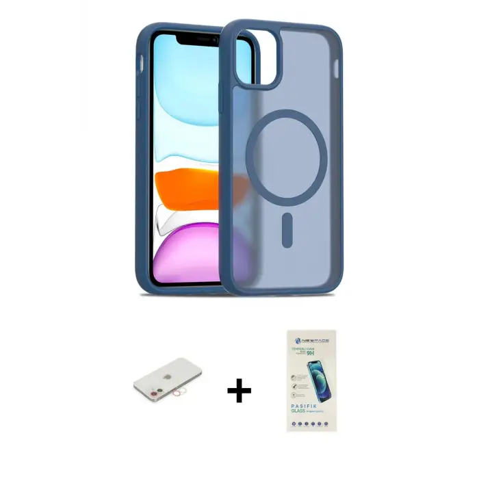 ieg™ iPhone 11 Kılıf Siluet Minimal Prime - Şeffaf Pasifik Cam Ekran Koruyucu + Renkli Kamera Lens Koruma Cam - YL