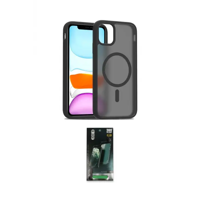 ieg™ iPhone 11 Kılıf Siluet Minimal Prime - Siyah 360 Mat Full Body Arka Koruyucu