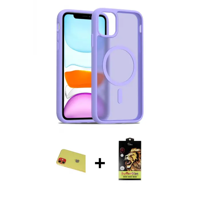 ieg™ iPhone 11 Kılıf Siluet Minimal Prime - Siyah Buffer Cam Ekran Koruyucu + Rainbow Kamera Lens Koruma Cam - KI