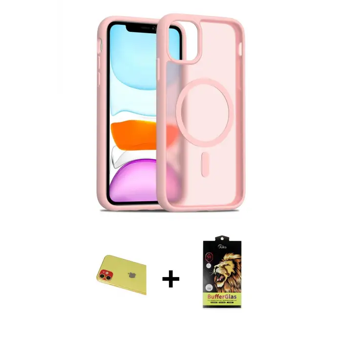 ieg™ iPhone 11 Kılıf Siluet Minimal Prime - Siyah Buffer Cam Ekran Koruyucu + Rainbow Kamera Lens Koruma Cam - KI