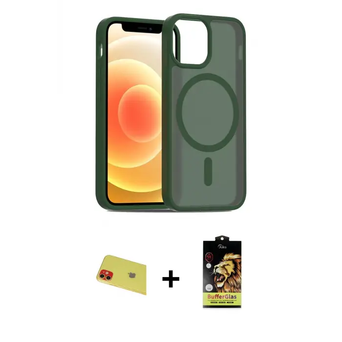 ieg™ iPhone 11 Kılıf Siluet Minimal Prime - Siyah Buffer Cam Ekran Koruyucu + Rainbow Kamera Lens Koruma Cam - KI