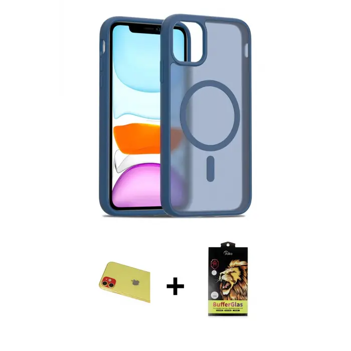 ieg™ iPhone 11 Kılıf Siluet Minimal Prime - Siyah Buffer Cam Ekran Koruyucu + Rainbow Kamera Lens Koruma Cam - KI