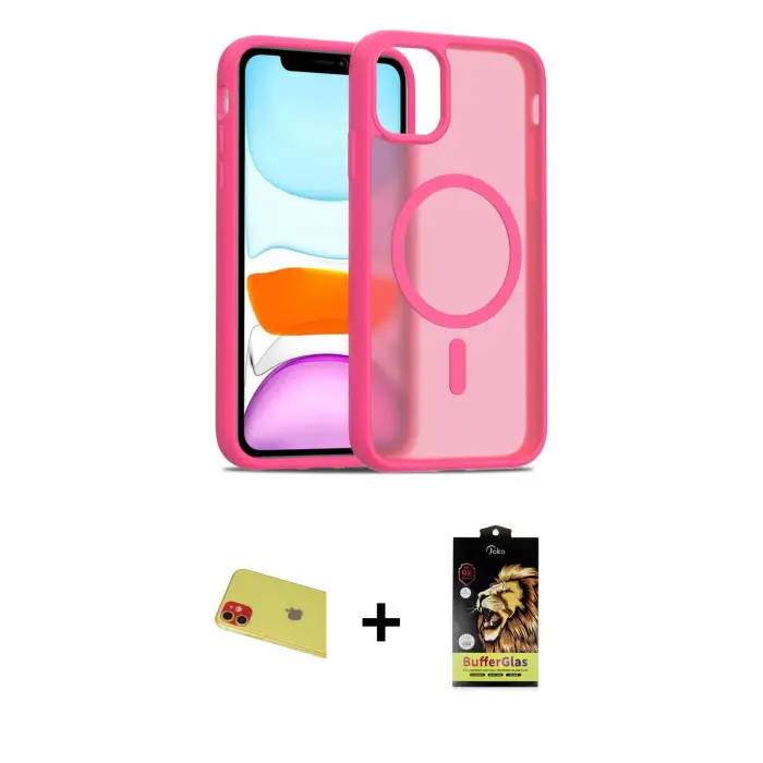 ieg™ iPhone 11 Kılıf Siluet Minimal Prime - Siyah Buffer Cam Ekran Koruyucu + Rainbow Kamera Lens Koruma Cam - KI