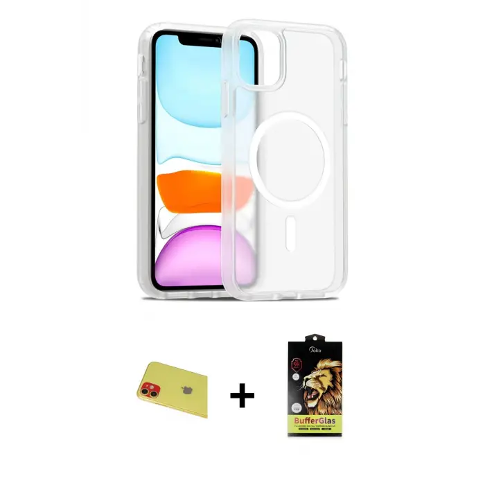 ieg™ iPhone 11 Kılıf Siluet Minimal Prime - Siyah Buffer Cam Ekran Koruyucu + Rainbow Kamera Lens Koruma Cam - KI