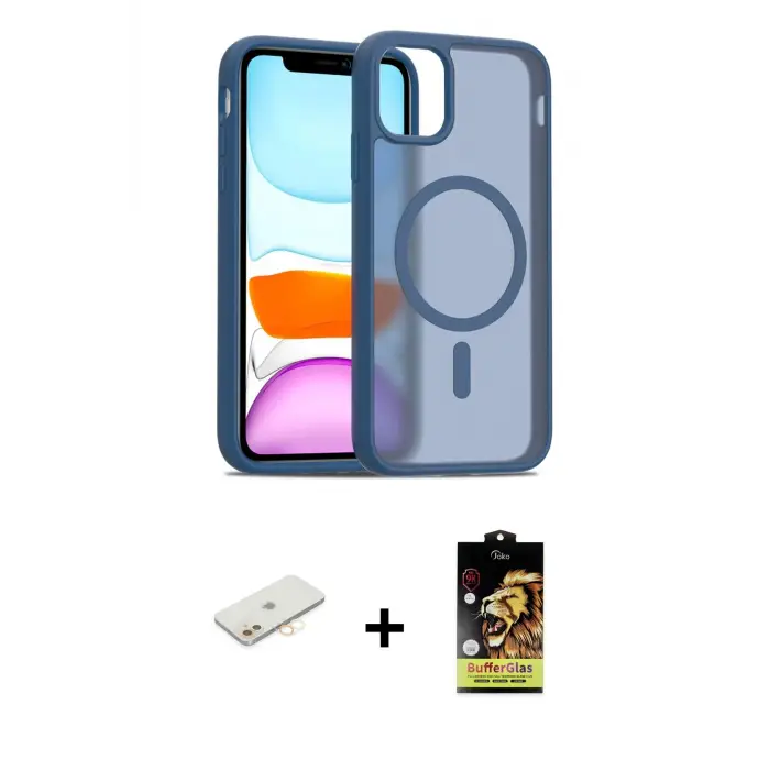 ieg™ iPhone 11 Kılıf Siluet Minimal Prime - Siyah Buffer Cam Ekran Koruyucu + Renkli Kamera Lens Koruma Cam - SI
