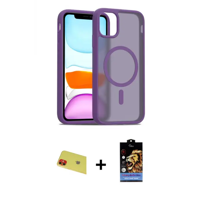 ieg™ iPhone 11 Kılıf Siluet Minimal Prime - Siyah Buffer Hayalet Cam Ekran Koruyucu + Rainbow Kamera Lens Koruma Cam - KI