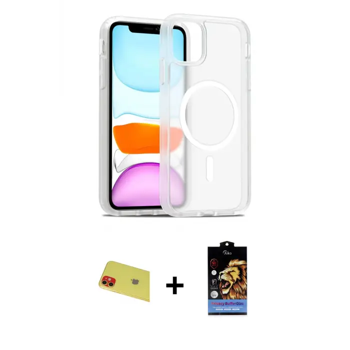 ieg™ iPhone 11 Kılıf Siluet Minimal Prime - Siyah Buffer Hayalet Cam Ekran Koruyucu + Rainbow Kamera Lens Koruma Cam - KI