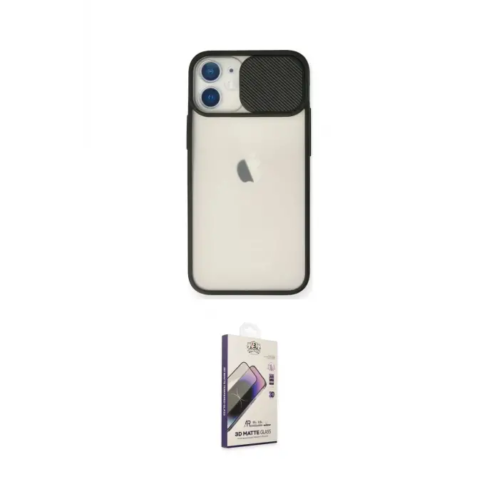 ieg™ iPhone 11 Kılıf Vadi Çizgi - Siyah Bilvis 3D Mat Cam Ekran Koruyucu