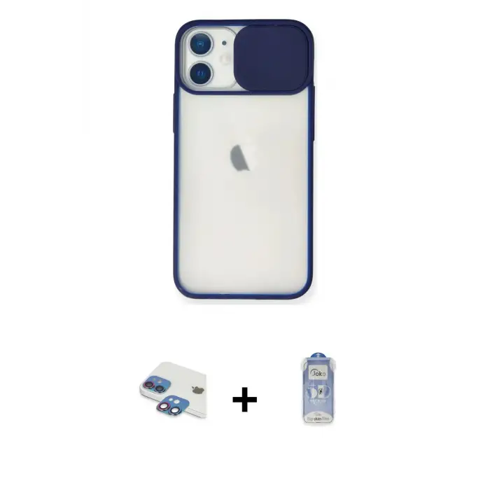 ieg™ iPhone 11 Kılıf Vadi Çizgi - Siyah Joko Magic 5D Cam + Pers Alüminyum Kamera Lens - GI