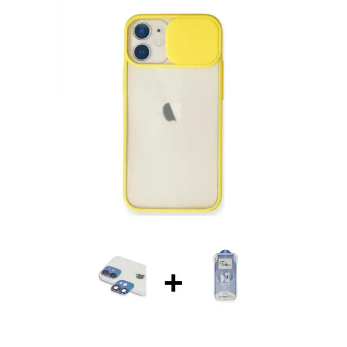 ieg™ iPhone 11 Kılıf Vadi Çizgi - Siyah Joko Magic 5D Cam + Pers Alüminyum Kamera Lens - GI