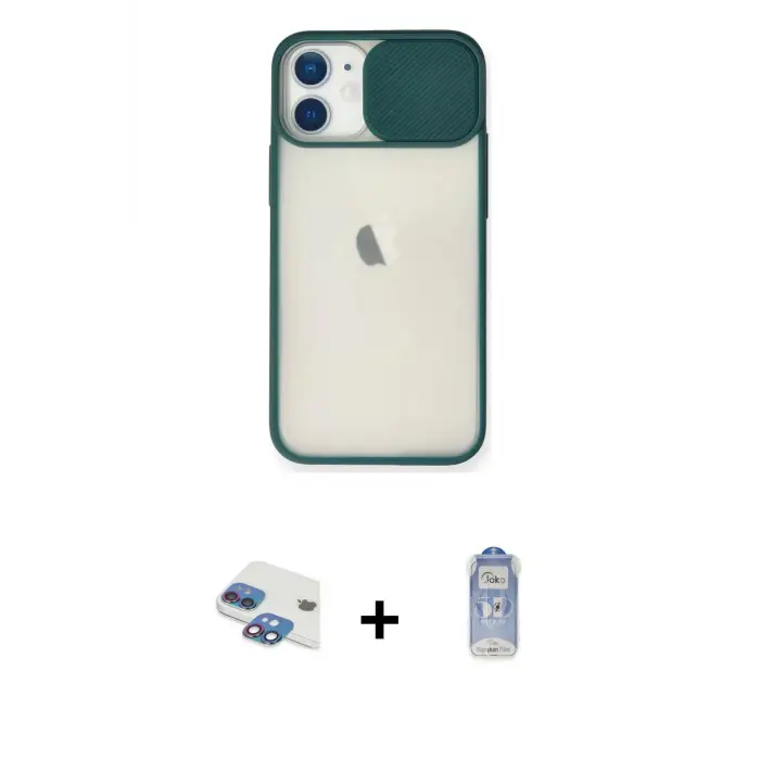 ieg™ iPhone 11 Kılıf Vadi Çizgi - Siyah Joko Magic 5D Cam + Pers Alüminyum Kamera Lens - GI