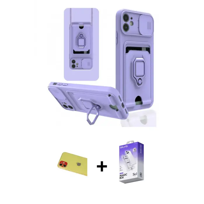 ieg™ iPhone 11 Kılıf Vadi Form Prime - Siyah Bilvis 5in1 3D Magic Cam Ekran Koruyucu + Rainbow Kamera Lens Koruma Cam - KI