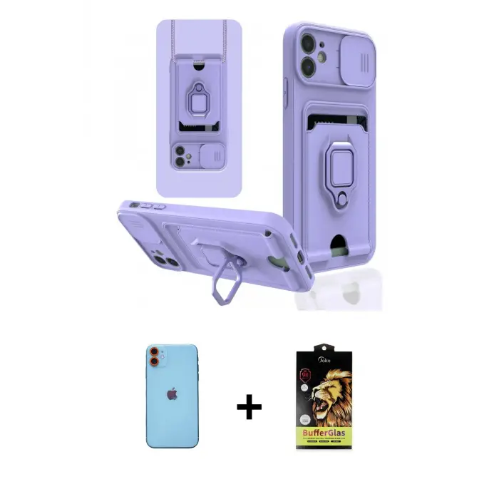 ieg™ iPhone 11 Kılıf Vadi Form Prime - Siyah Buffer Cam Ekran Koruyucu + Neon Fosforlu Kamera Lens - TU