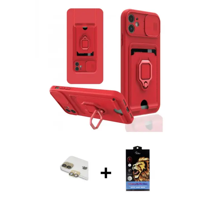 ieg™ iPhone 11 Kılıf Vadi Form Prime - Siyah Buffer Hayalet Cam Ekran Koruyucu + Pers Alüminyum Kamera Lens - GD