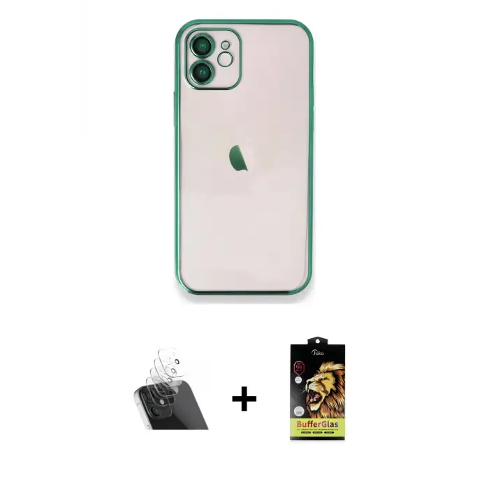 ieg™ iPhone 11 Kılıf Vadi Minimal - Siyah Buffer Cam Ekran Koruyucu + Kamera Lens Koruma Cam - SF