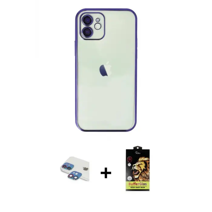 ieg™ iPhone 11 Kılıf Vadi Minimal - Siyah Buffer Cam Ekran Koruyucu + Pers Alüminyum Kamera Lens - GI