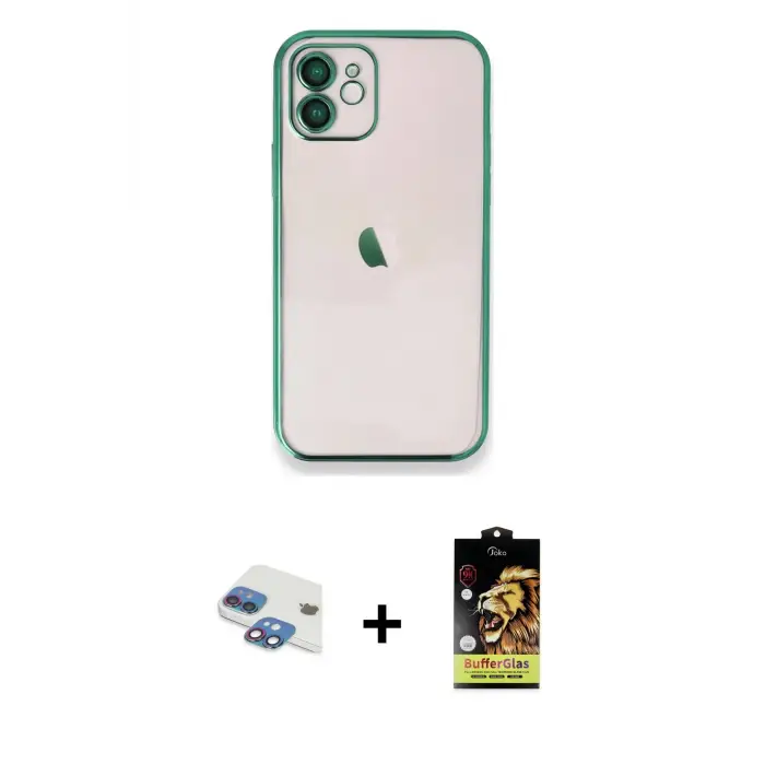 ieg™ iPhone 11 Kılıf Vadi Minimal - Siyah Buffer Cam Ekran Koruyucu + Pers Alüminyum Kamera Lens - GI