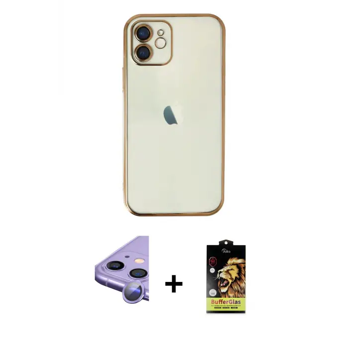 ieg™ iPhone 11 Kılıf Vadi Minimal - Siyah Buffer Cam Ekran Koruyucu + Raze Metal Kamera Lens - MR