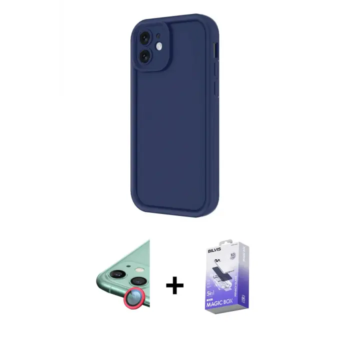 ieg™ iPhone 11 Kılıf Yankı Yansıma Özel Seri - Siyah Bilvis 5in1 5D Magic Hayalet Cam Ekran Koruyucu + Raze Metal Kamera Lens - KI