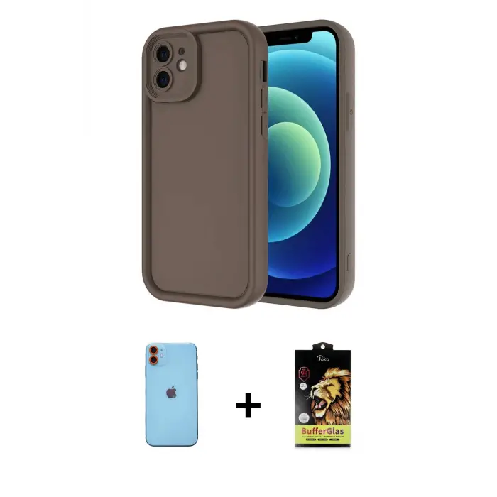 ieg™ iPhone 11 Kılıf Yankı Yansıma Özel Seri - Siyah Buffer Cam Ekran Koruyucu + Neon Fosforlu Kamera Lens - TU