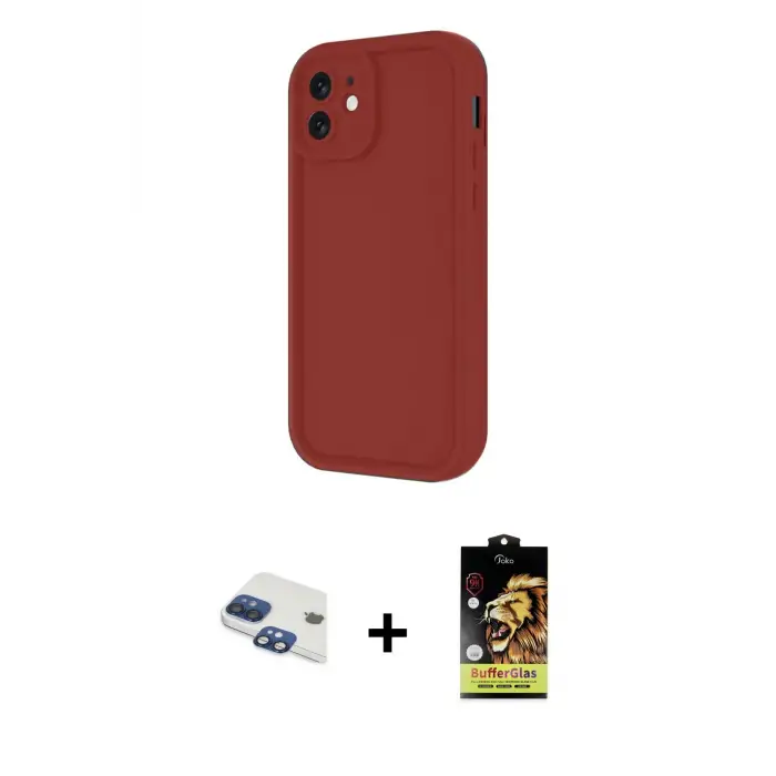 ieg™ iPhone 11 Kılıf Yankı Yansıma Özel Seri - Siyah Buffer Cam Ekran Koruyucu + Pers Alüminyum Kamera Lens - LT