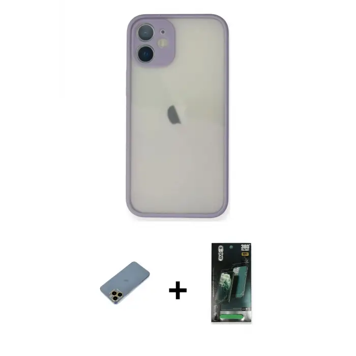 ieg™ iPhone 11 Pro Max Kılıf Ahenk Çizgi Serisi - Şeffaf 360 Full Body Arka Koruyucu + Shine Kamera Lens Koruma Cam - GD