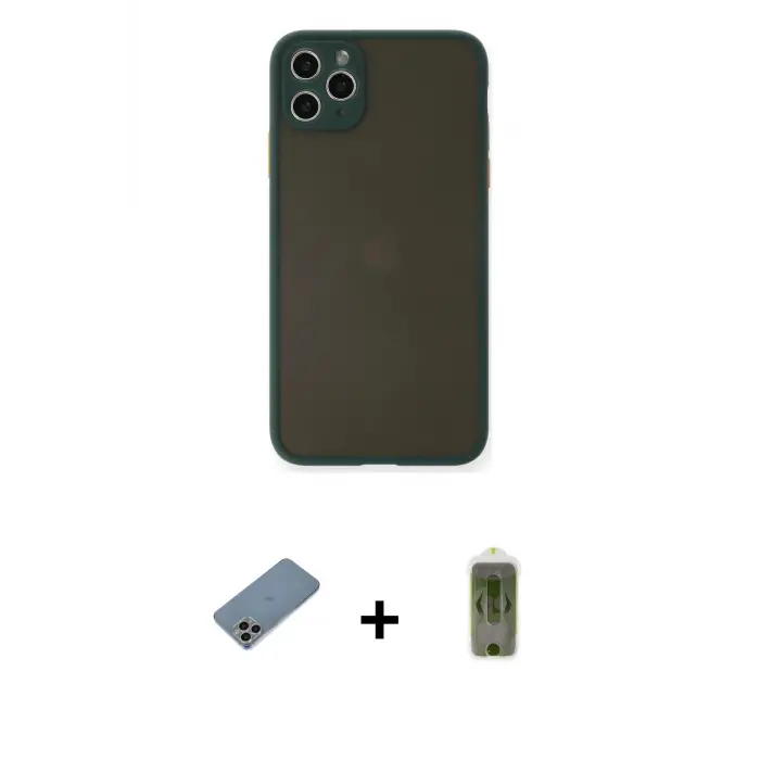 ieg™ iPhone 11 Pro Max Kılıf Ahenk Çizgi Serisi - Siyah Joko Magic 5D Hayalet Cam + Shine Kamera Lens Koruma Cam - GI