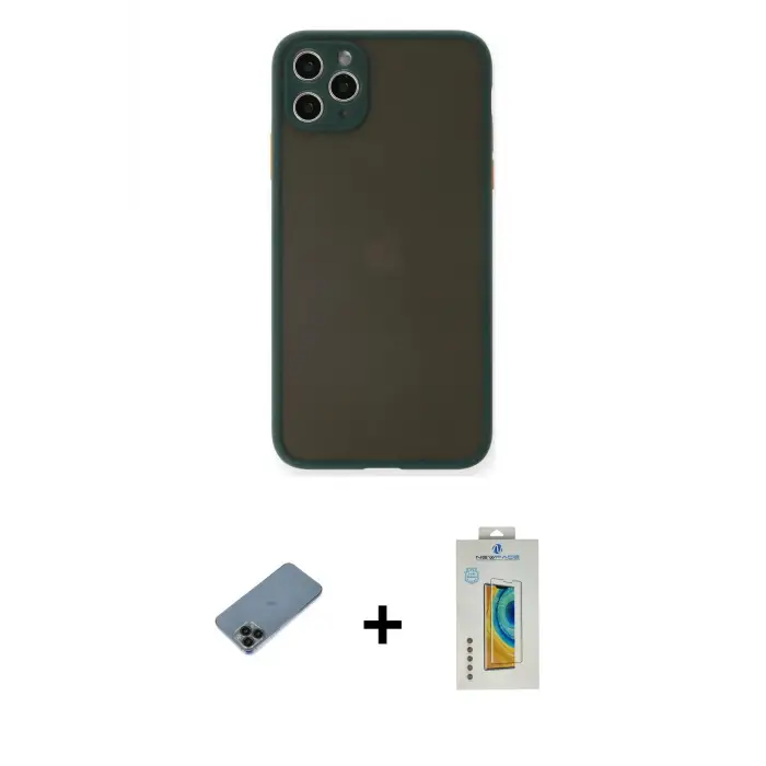 ieg™ iPhone 11 Pro Max Kılıf Ahenk Çizgi Serisi - Siyah Polymer Nano Ekran Koruyucu + Shine Kamera Lens Koruma Cam - SH