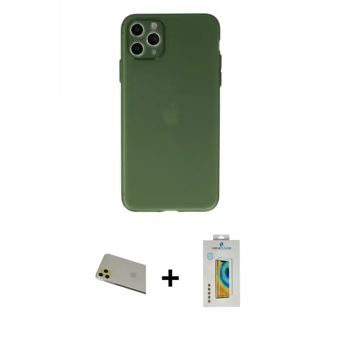 ieg™ iPhone 11 Pro Max Kılıf Atlas Minimal Prime - Siyah Polymer Nano Ekran Koruyucu + Rainbow Kamera Lens Koruma Cam - GD