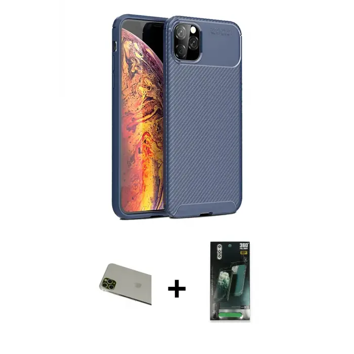 ieg™ iPhone 11 Pro Max Kılıf Eksen Form Prime - Şeffaf 360 Full Body Arka Koruyucu + Rainbow Kamera Lens Koruma Cam - YL