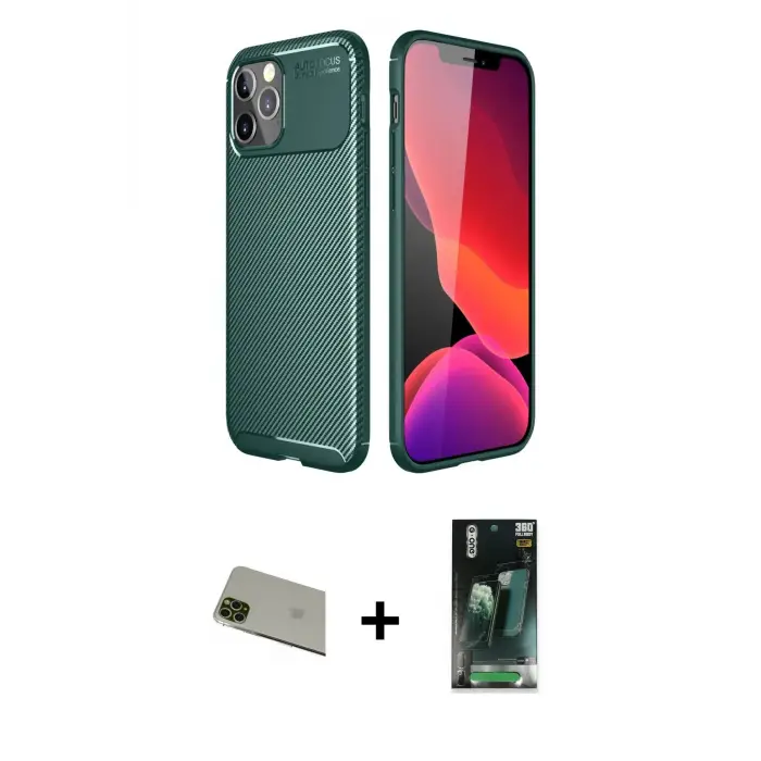ieg™ iPhone 11 Pro Max Kılıf Eksen Form Prime - Şeffaf 360 Full Body Arka Koruyucu + Rainbow Kamera Lens Koruma Cam - YL