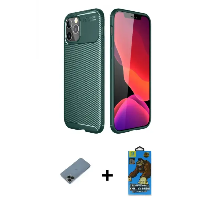 ieg™ iPhone 11 Pro Max Kılıf Eksen Form Prime - Siyah 18D Cam Ekran Koruyucu + Shine Kamera Lens Koruma Cam - SH